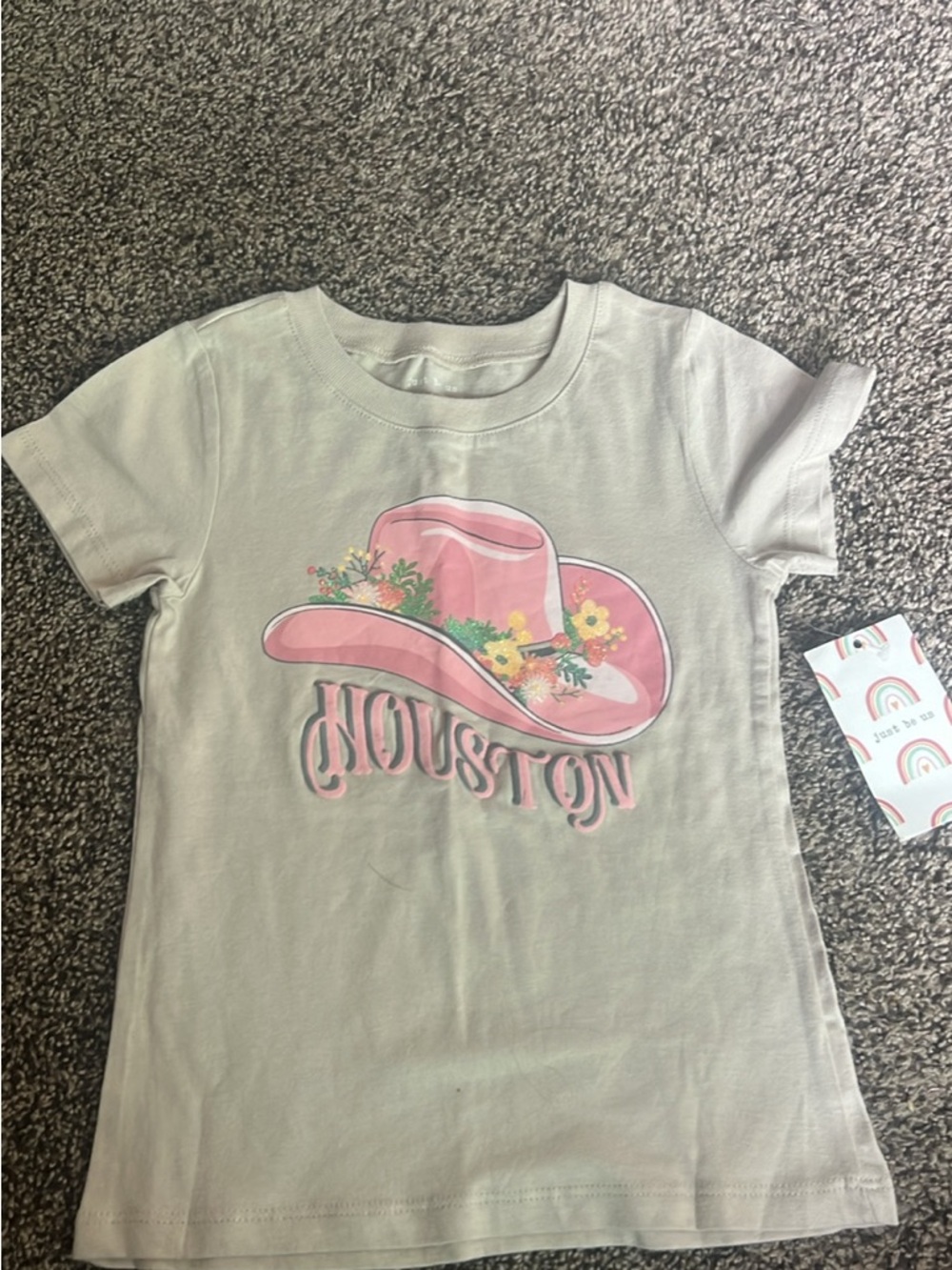 just be Gray Tee with Pink Cowboy Hat Graphic